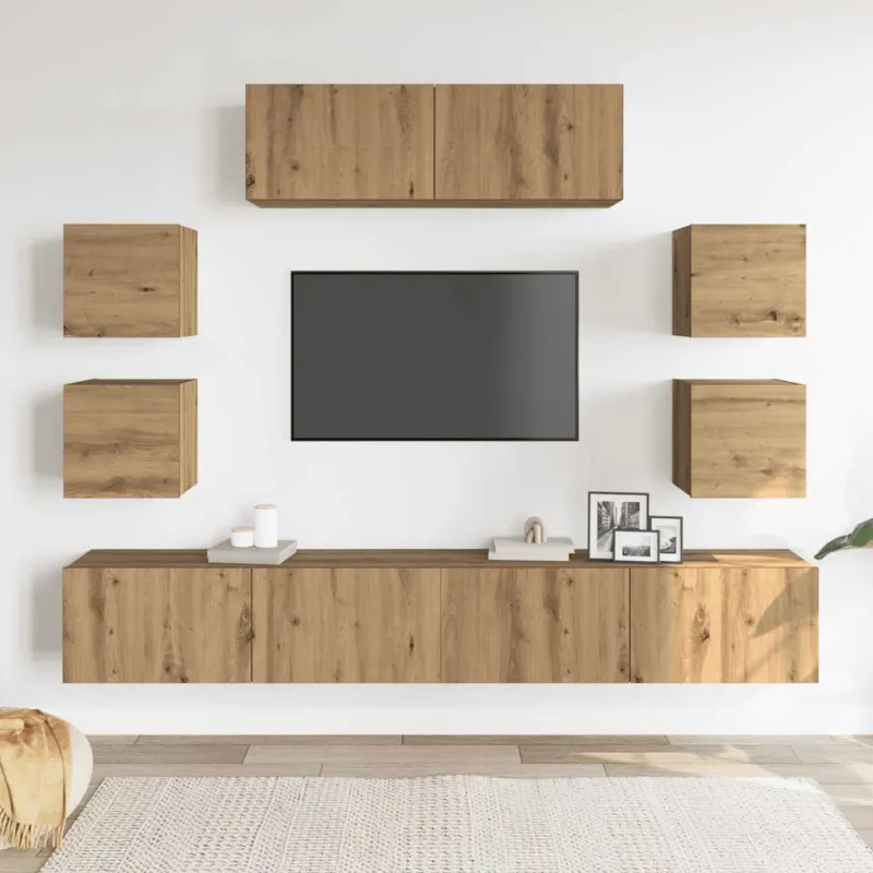 7 dalių sieninis televizoriaus spintelės komplektas Artisan Oak