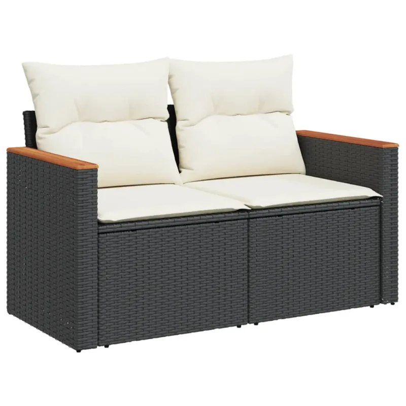 Sofos komplekti, 8 osaa, juoda, polyrataska, tyynyillä