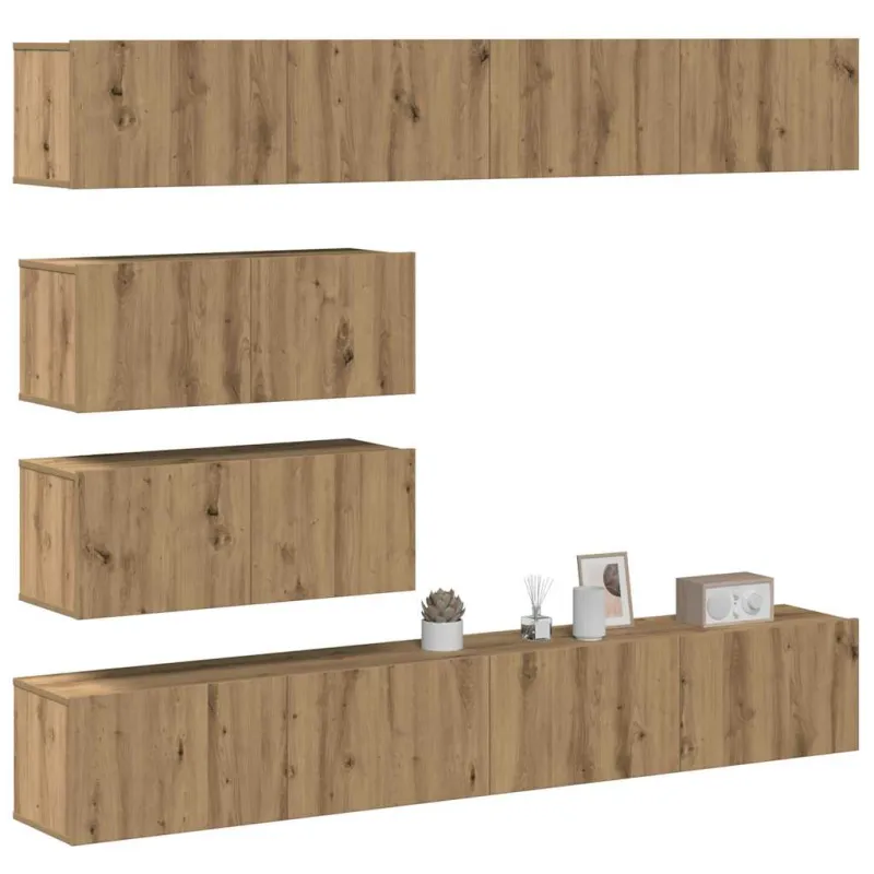 6 dalių sieninis televizoriaus spintelės komplektas Artisan Oak