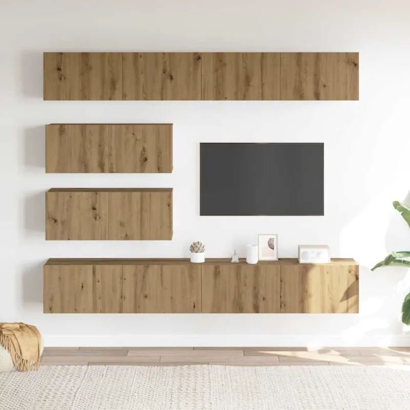 6 dalių sieninis televizoriaus spintelės komplektas Artisan Oak