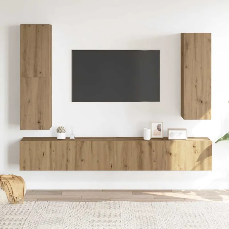 4 dalių sieninis televizoriaus spintelės komplektas Artisan Oak