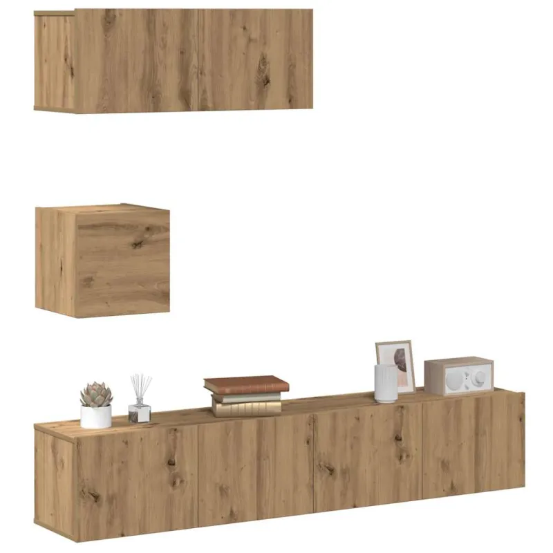4 dalių sieninis televizoriaus spintelės komplektas Artisan Oak