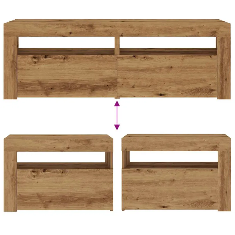Spintelės prie lovos 2 vnt su šviesos diodais Artisan Oak