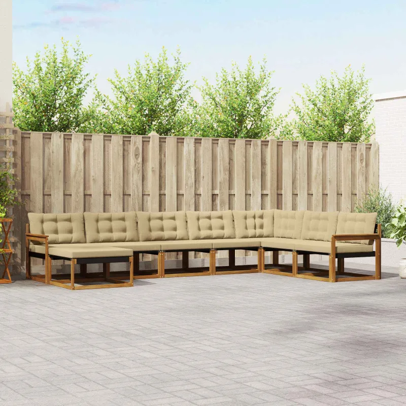 Lauko sofos komplektas su pagalve 8 pcs Natūralus ir bežinis