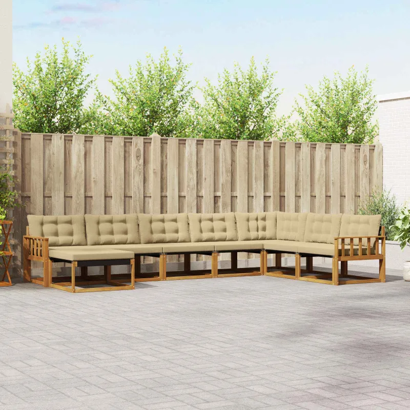 Lauko sofos komplektas su pagalve 8 pcs Natūralus ir bežinis