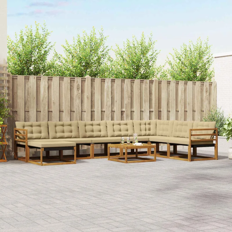 Lauko sofos komplektas su pagalve 9 pcs Natūralus ir bežinis