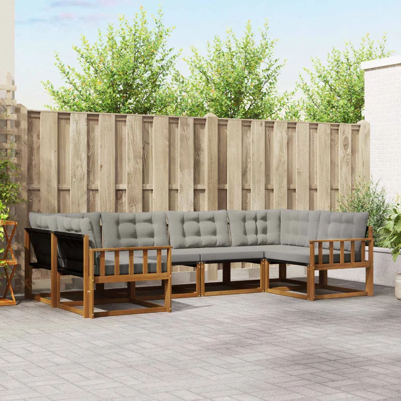Lauko sofos komplektas 6 pcs Natūrali ir šviesiai pilka