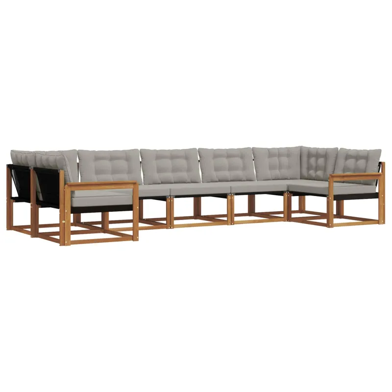 Lauko sofos komplektas 7 pcs Natūrali ir šviesiai pilka