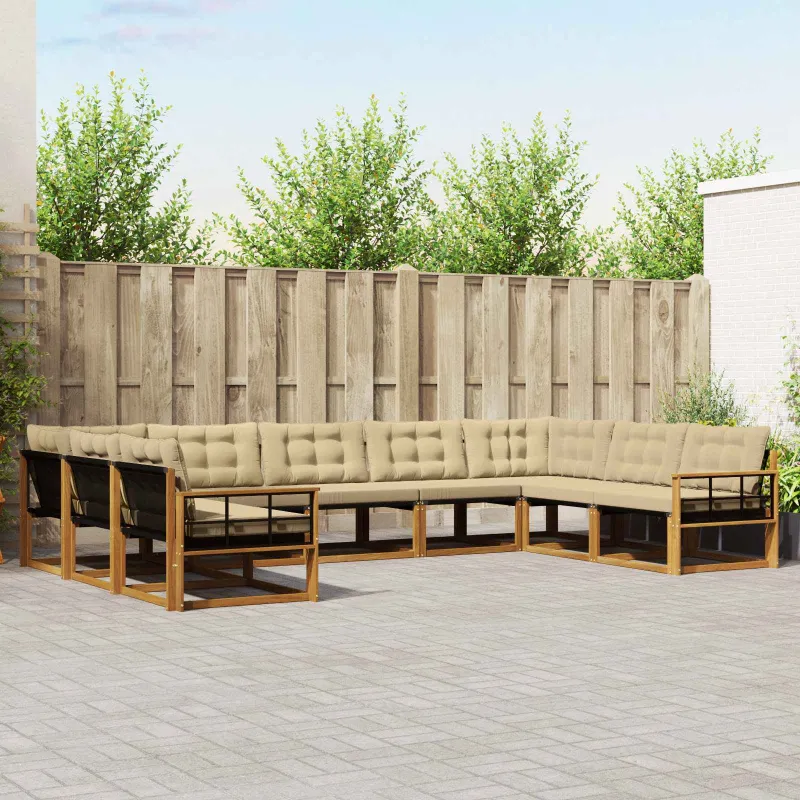 Lauko sofos komplektas su pagalve 9 pcs Natūralus ir bežinis