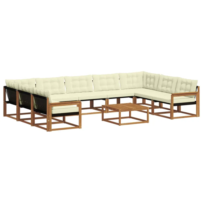 Lauko sofos komplektas 10 pcs Natūralus ir grietinėlė