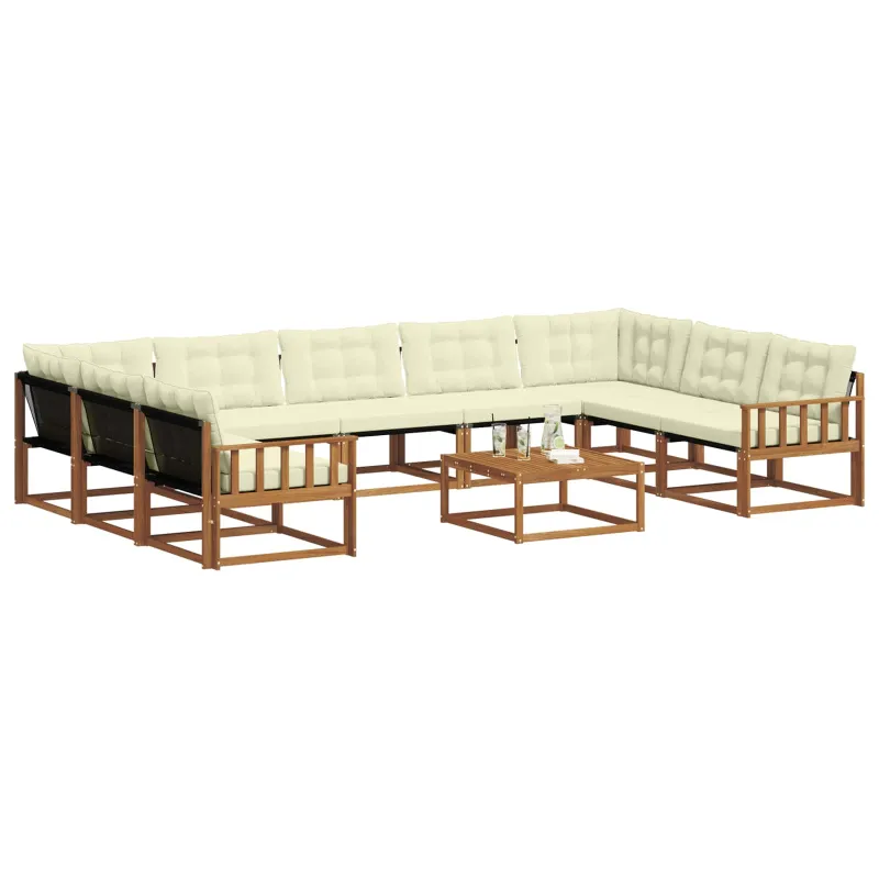 Lauko sofos komplektas 10 pcs Natūralus ir grietinėlė