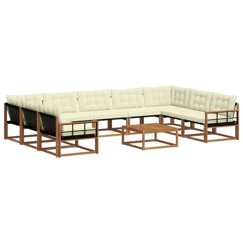 Lauko sofos komplektas 10 pcs Natūralus ir grietinėlė