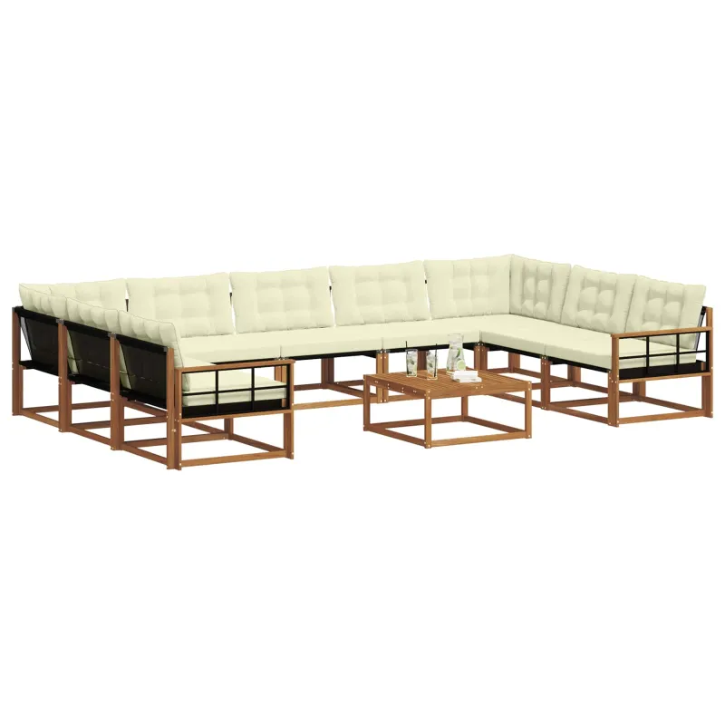 Lauko sofos komplektas 10 pcs Natūralus ir grietinėlė