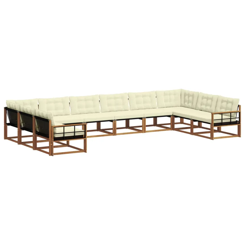 Lauko sofos komplektas 10 pcs Natūralus ir grietinėlė