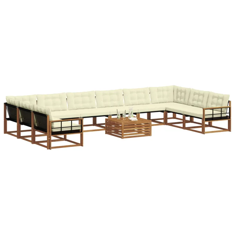 Lauko sofos komplektas 11 pcs Natūralus ir grietinėlė
