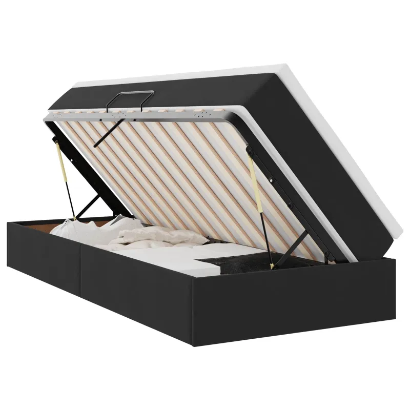 Lova su daiktų laikymo vieta ir čiužiniu Juoda 90 x 200 cm