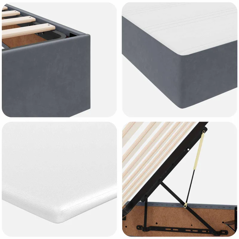 Lova su daiktų laikymo vieta ir čiužiniu Tamsiai pilka