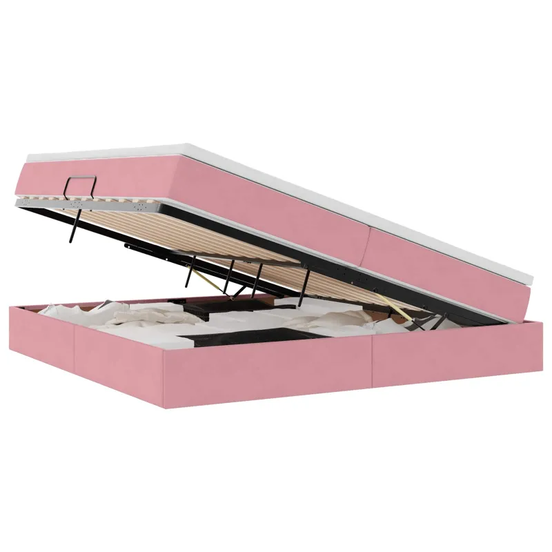 Lova su daiktų laikymo vieta ir čiužiniu Rožinė 200 x 200 cm