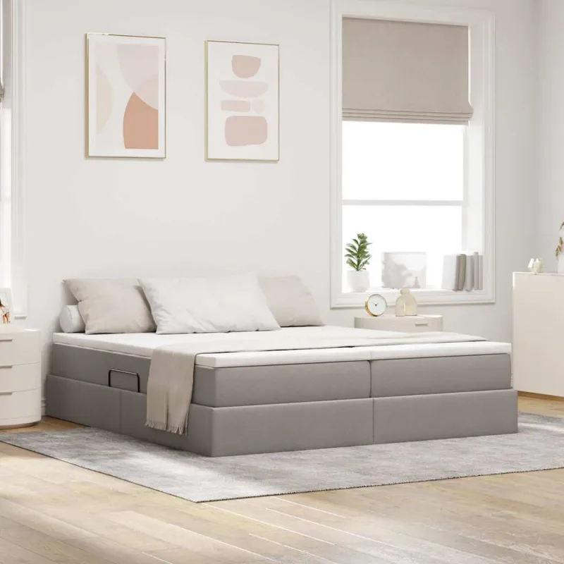 Lova su daiktų laikymo vieta ir čiužiniu Taupe 200 x 200 cm