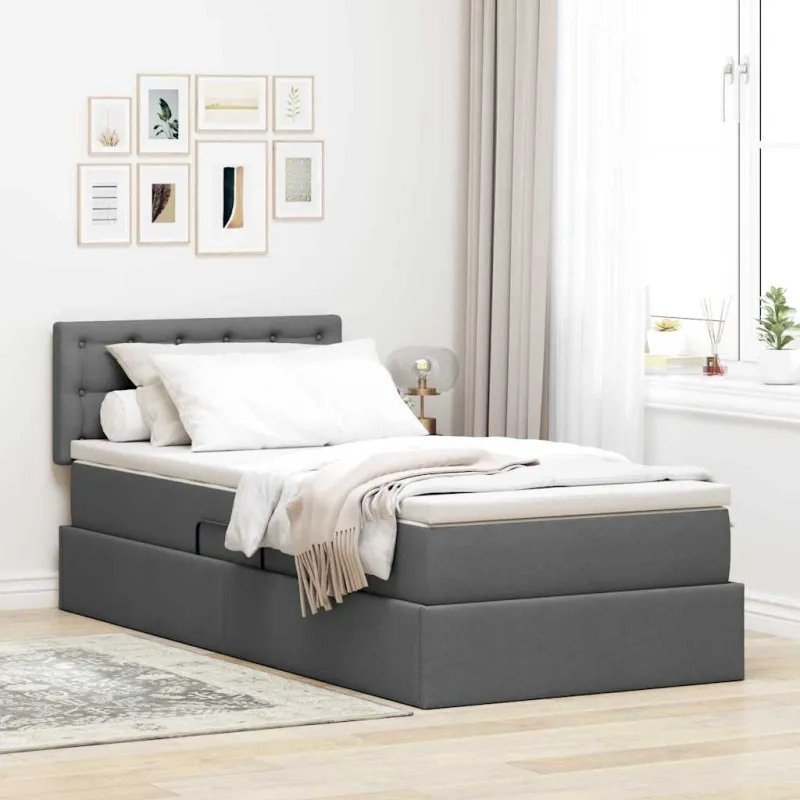 Lova su daiktų laikymo vieta ir čiužiniu Tamsiai pilka