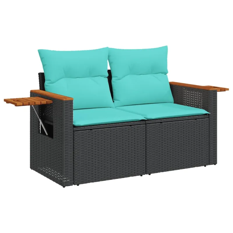 Sofoksen 9-os osainen setti, mukaan lukien tyynyt, musta, polyrattana