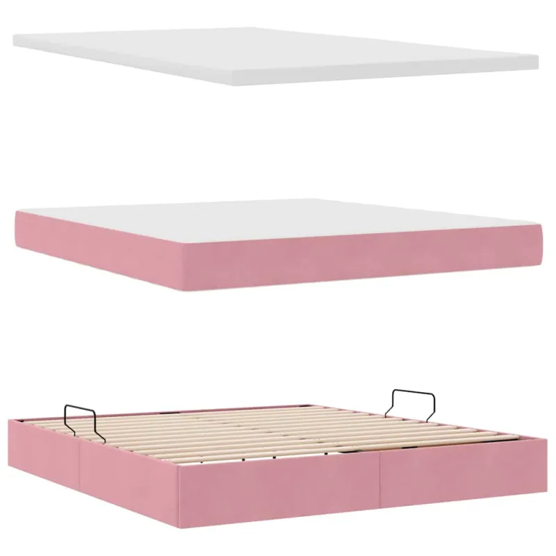 Saugos lova su čiužiniu su saugykla Rožinė 180 x 200 cm Aksomas