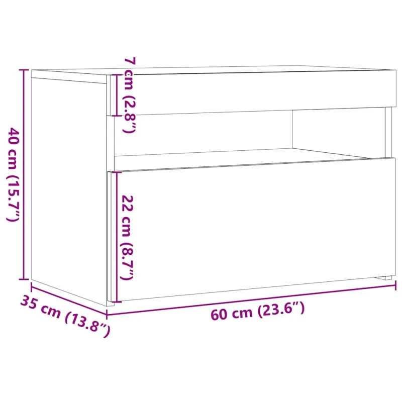 naktinė spintelė su LED lemputėmis Sena mediena 60x35x40 cm