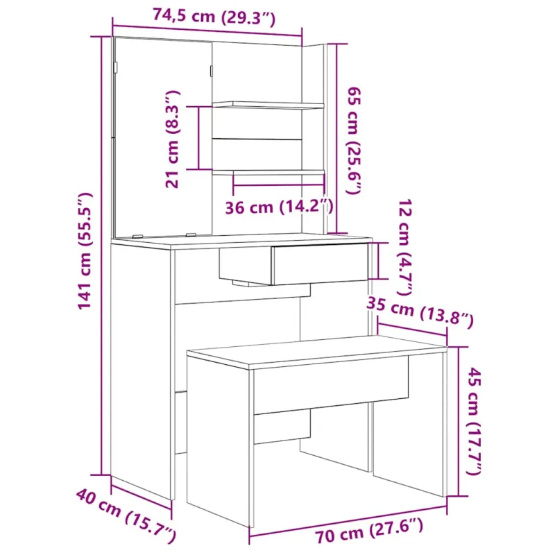 tualetinio staliuko komplektas Old Wood Engineered Wood
