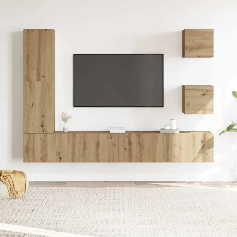 5 dalių sieninis televizoriaus spintelės komplektas Artisan Oak
