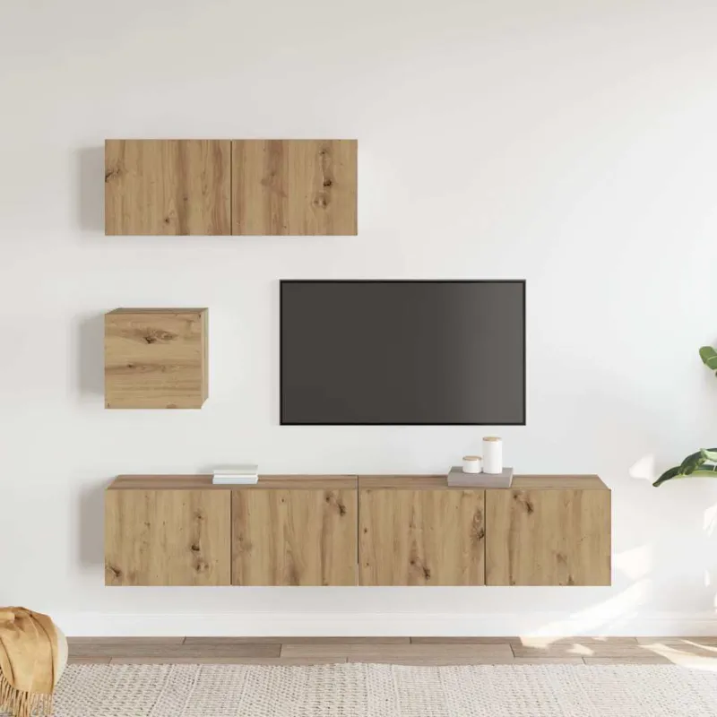 4 dalių sieninis televizoriaus spintelės komplektas Artisan Oak