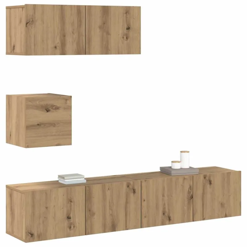 4 dalių sieninis televizoriaus spintelės komplektas Artisan Oak