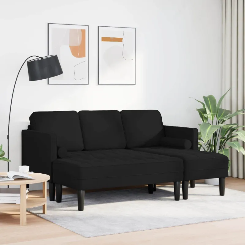 Sofos komplektas su pagalve 2 pcs Juoda Poliesteris