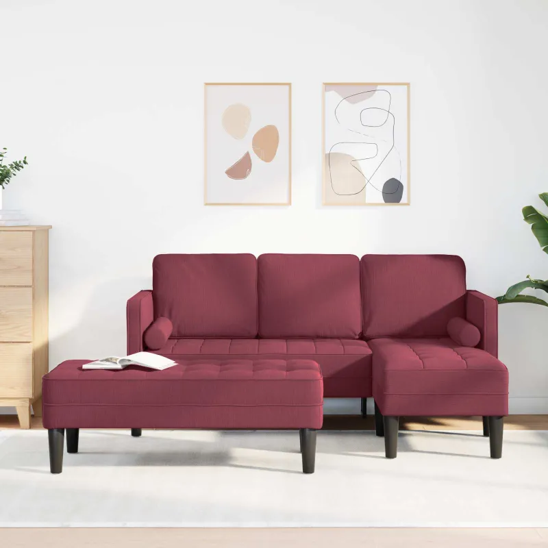 Sofos komplektas su pagalve 2 pcs Vyno raudona Poliesteris