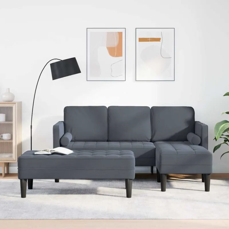 Sofos komplektas su pagalve 2 pcs Tamsiai pilka Poliesteris