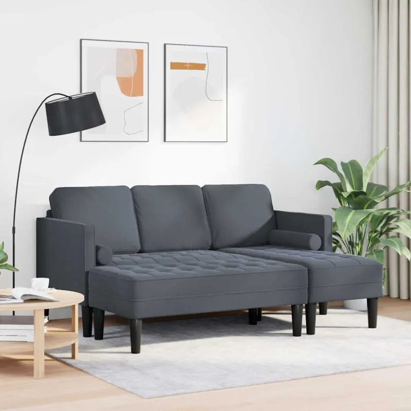 Sofos komplektas su pagalve 2 pcs Tamsiai pilka Poliesteris