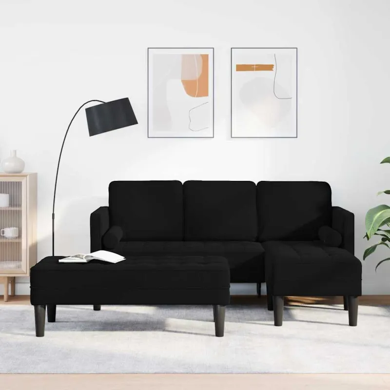 Sofos komplektas su pagalve 2 pcs Juoda Poliesteris