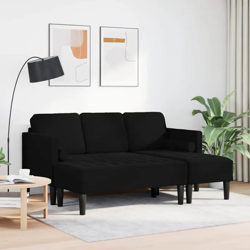 Sofos komplektas su pagalve 2 pcs Juoda Poliesteris