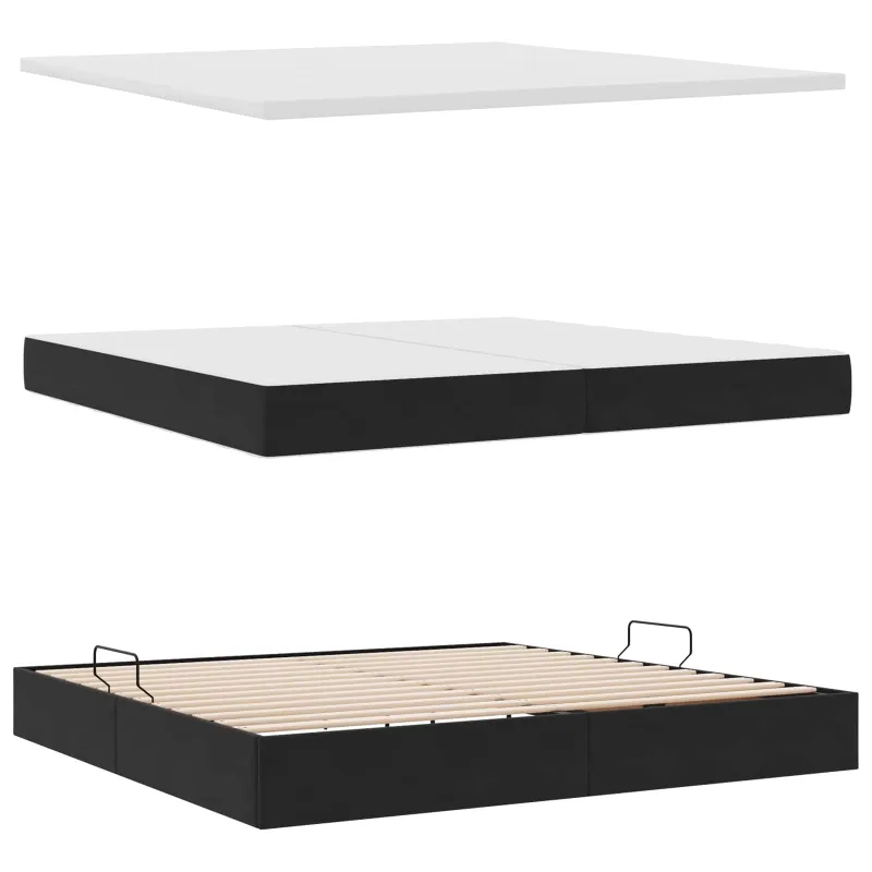 Saugos lova su čiužiniu su saugykla Juoda 200 x 200 cm Aksomas