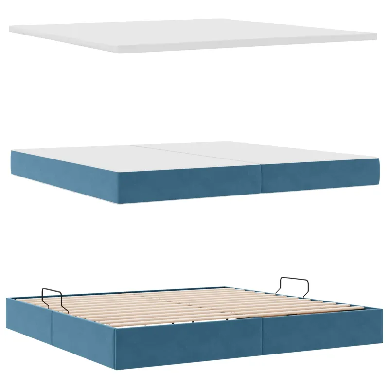 Saugos lova su čiužiniu Tamsiai mėlyna 200 x 200 cm Aksomas