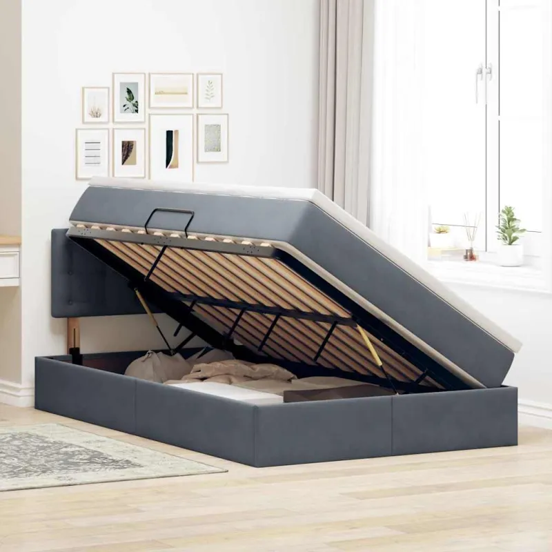 Saugos lova su čiužiniu Tamsiai pilka 120 x 190 cm Aksomas