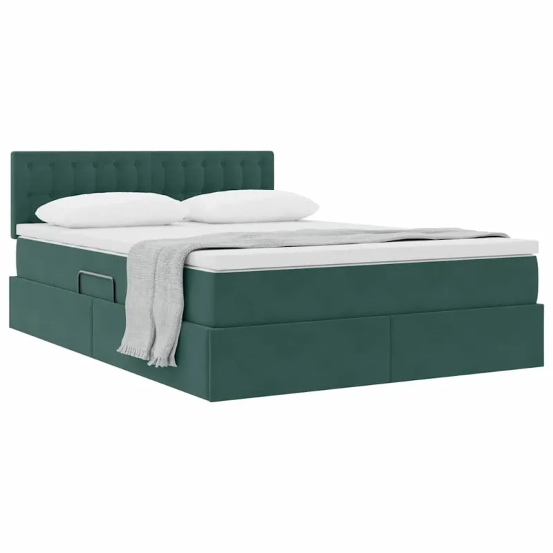Saugos lova su čiužiniu Tamsiai žalia 140 x 200 cm Aksomas