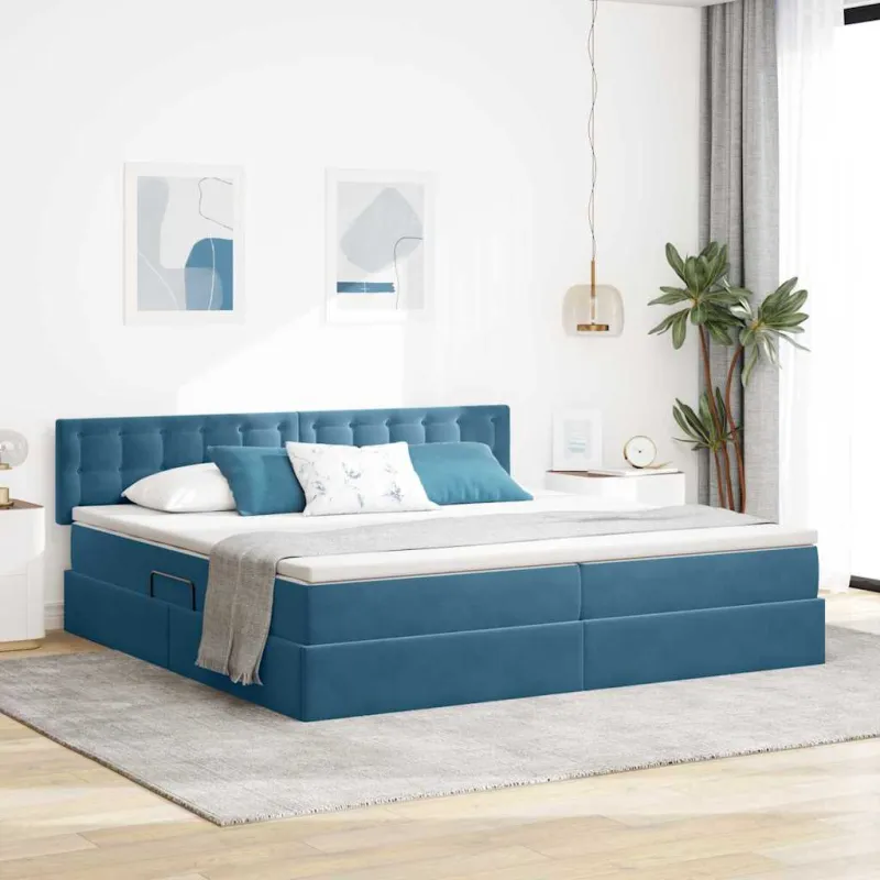 Saugos lova su čiužiniu Tamsiai mėlyna 200 x 200 cm Aksomas