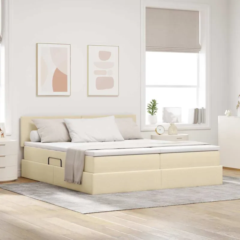 Saugos lova su čiužiniu Kremas 200 x 200 cm Dirbtinė oda