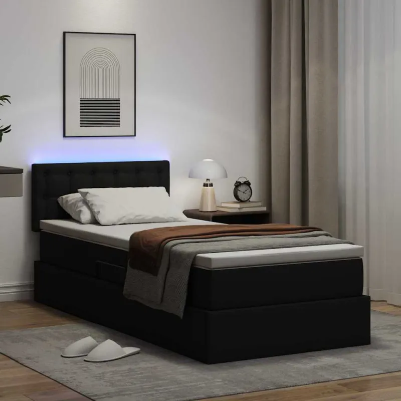 Lova su daiktų laikymo vieta ir LED su LED Juoda 90 x 190 cm