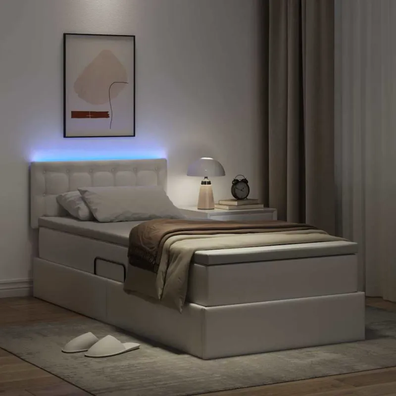 Lova su daiktų laikymo vieta ir LED Švari balta 90 x 200 cm