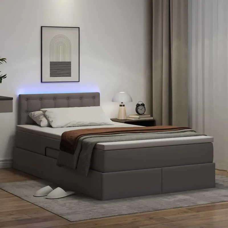 Lova su daiktų laikymo vieta ir LED su LED Pilka 120 x 190 cm