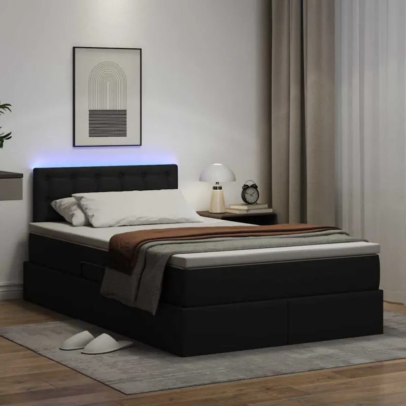 Lova su daiktų laikymo vieta ir LED su LED Juoda 120 x 200 cm