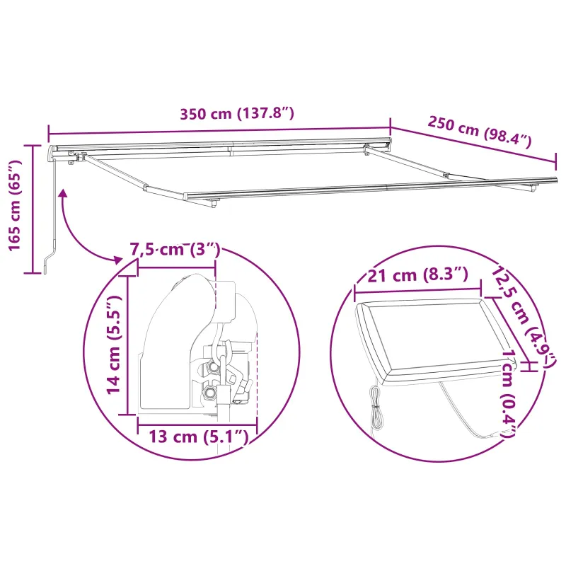 Ištraukiama markizė Raudona ir Juoda 350 x 250 cm audinys