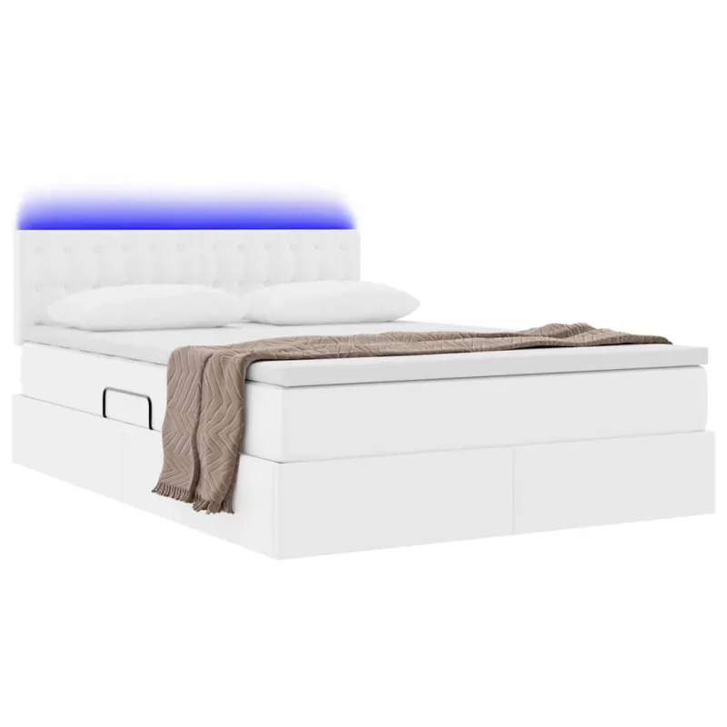 Lova su daiktų laikymo vieta ir LED Švari balta 140 x 190 cm