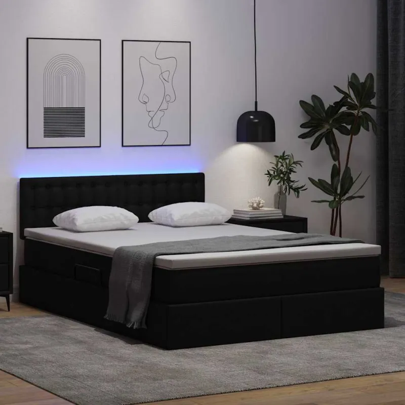 Lova su daiktų laikymo vieta ir LED su LED Juoda 140 x 200 cm